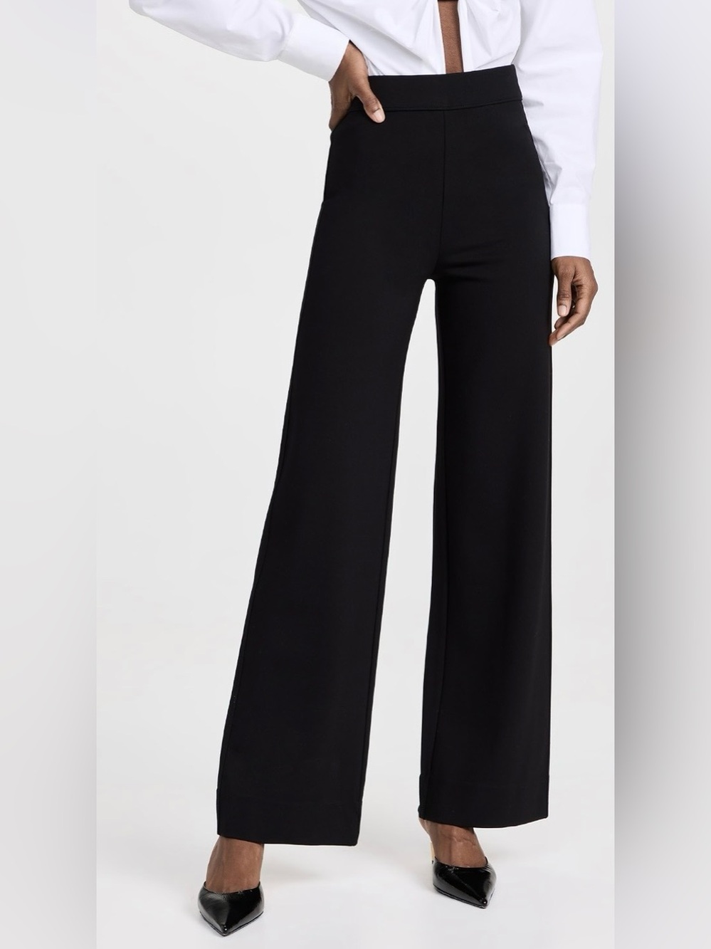rag & bone Irina Black Wide-Leg Ponte High-Rise Pants, Comfort, Stretch, Small